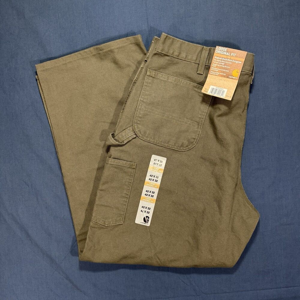 CARHARTT Loose Original Fit Washed Duck Work Dungaree Pants STATE PARKS 42x32